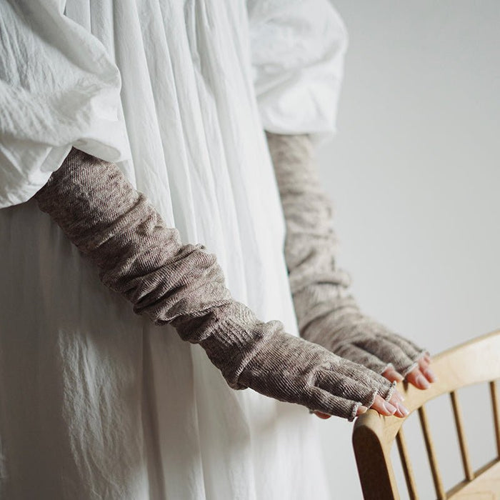 リネン100% 5本指・指ありアームカバー｜指先まで守る紫外線対策 春夏の天然素材 memeri ME0133