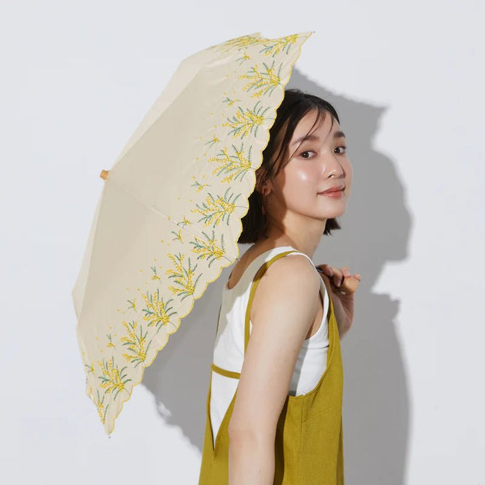 折りたたみ日傘｜晴雨兼用 ミモザ刺繍 紫外線カット