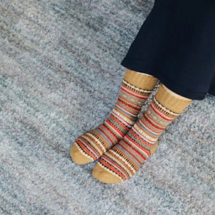 ポルトガル ウール混 柄編みソックス FAIR ISLE