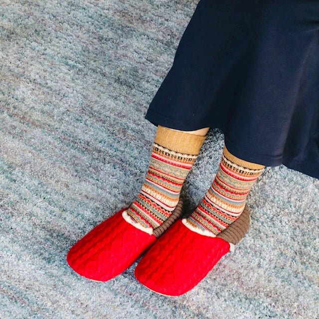 ポルトガル ウール混 柄編みソックス FAIR ISLE