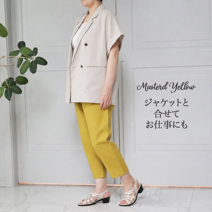 綿麻クロップドパンツ レディース｜テーパード 7分丈 ウエストゴム 体型カバー 春夏