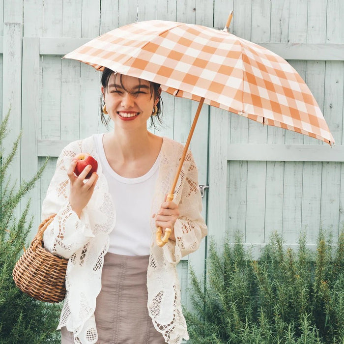 折りたたみ日傘 晴雨兼用 パステルチェック UVカット 軽量【because】バンブーハンドル