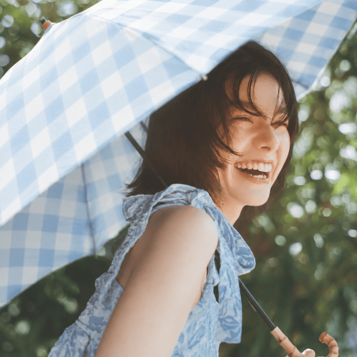 折りたたみ日傘 晴雨兼用 パステルチェック UVカット 軽量【because】バンブーハンドル